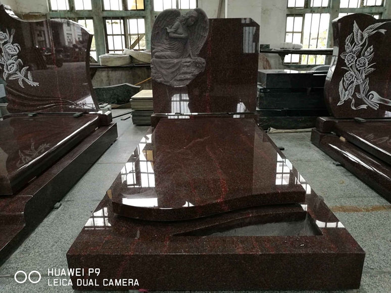 India Red Granite Weeping Angel Headstone For Cemetery