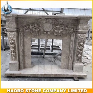 Carved Rose Grey Marble Fireplace For Indoor Plans